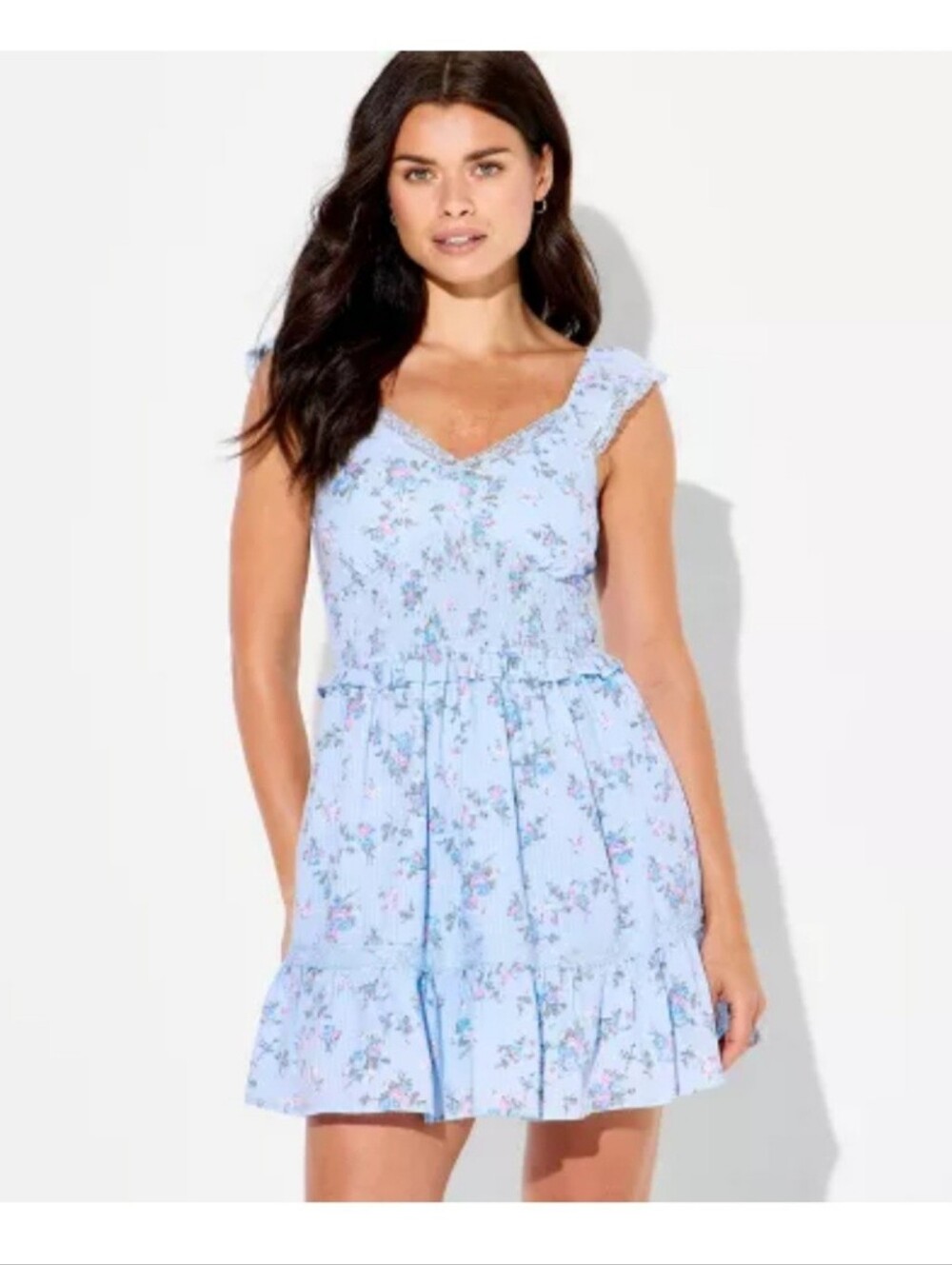Women's Smocked Flutter Sleeve Mini Dress - Wild Fable™ Blue Floral L
